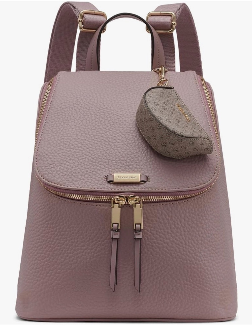 Calvin Klein Zulle Mauve Pebbled Leather Backpack with coin/airpods purse